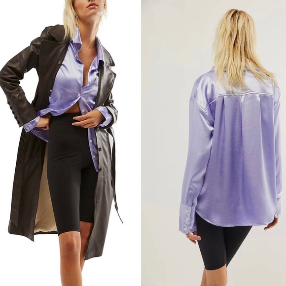 Free People Shooting for the Moon Button Down Shirt ✨ Heavenly Lavender Size M - Picture 10 of 13